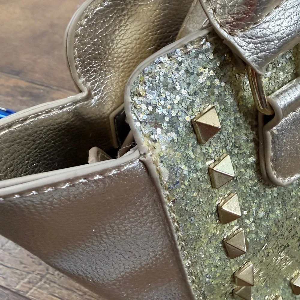 Chloe K New York Gold Glitter‎ Studded Mini Satchel Bag